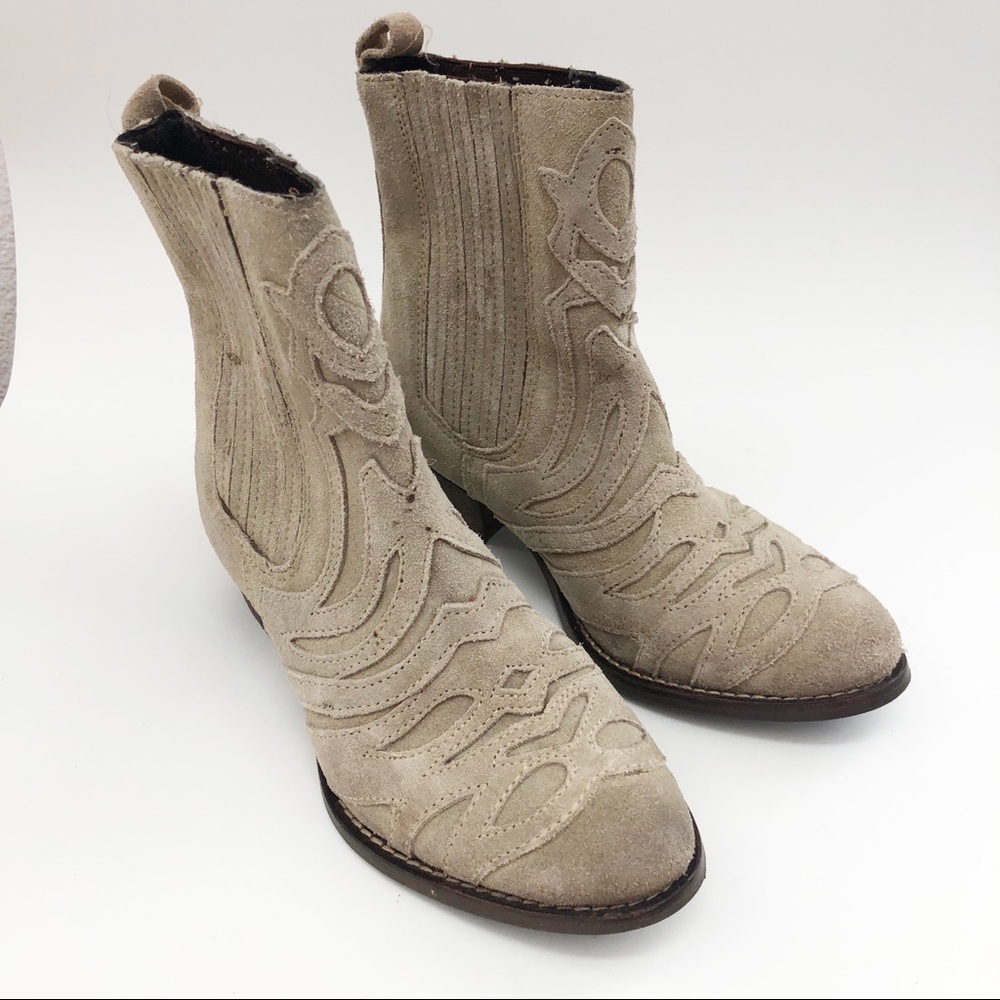 Rebels Tan Suede Appliqué Cut Out Suede Booties